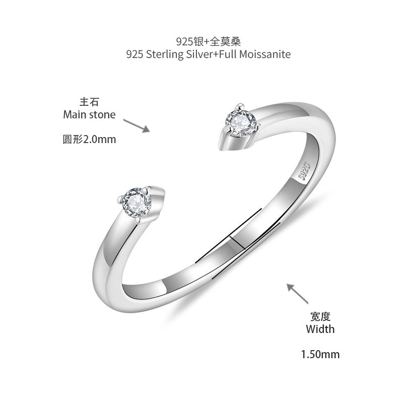 S925 Moissanite Open Ring for Women, Double Stone Promise Ring product image