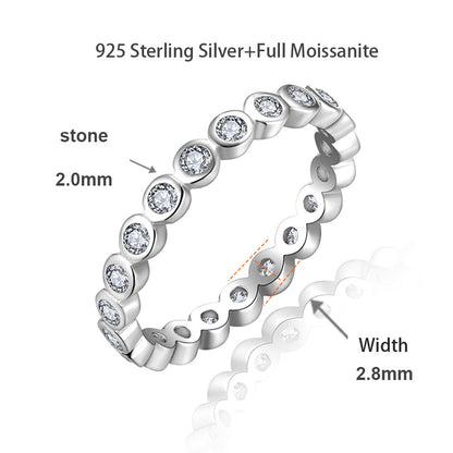 Moissanite Bubble Eternity Stack Ring for Women, Bezel Set, S925 Sterling Silver with 18K Gold Plating
