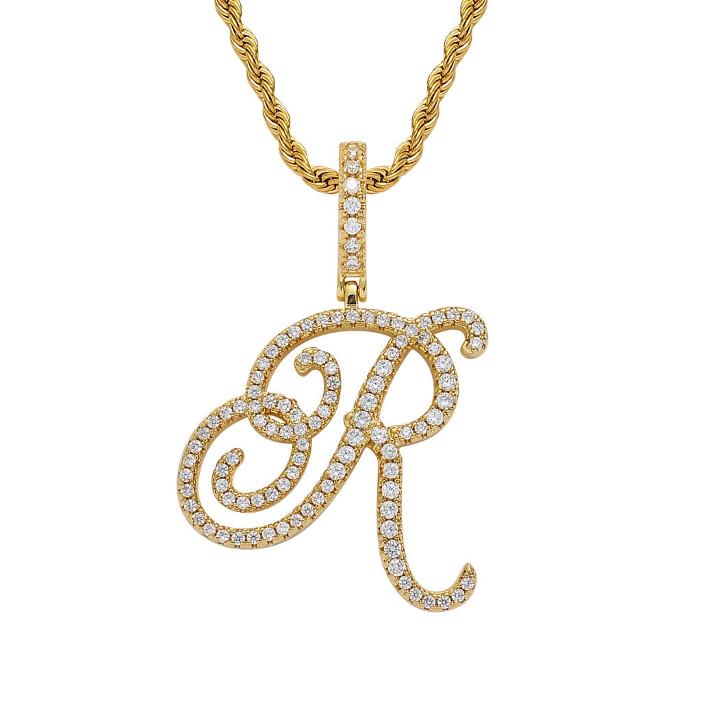 Hip Hop Letter Cubic Zirconia Pendant Necklace for Men and Women