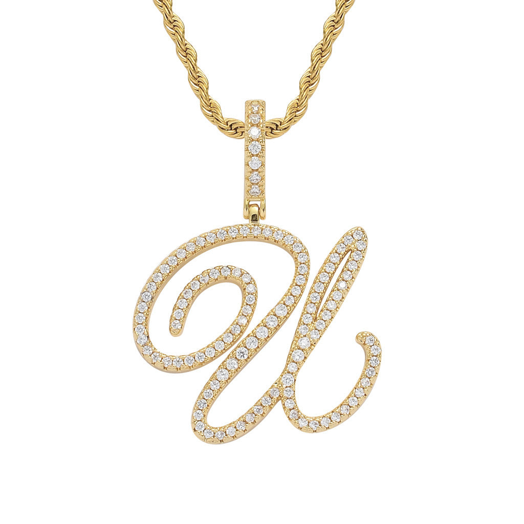 Hip Hop Letter Cubic Zirconia Pendant Necklace for Men and Women