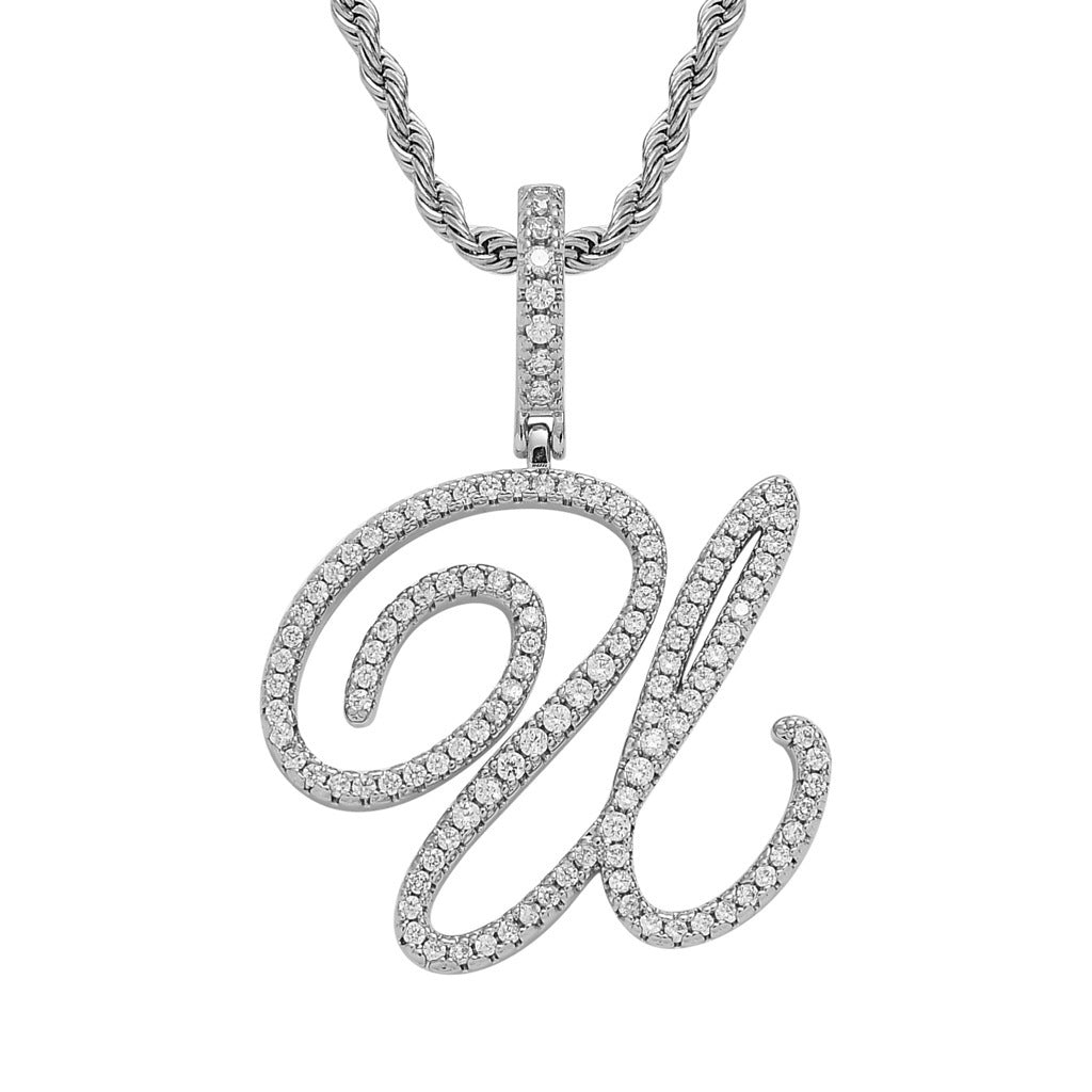 Hip Hop Letter Cubic Zirconia Pendant Necklace for Men and Women