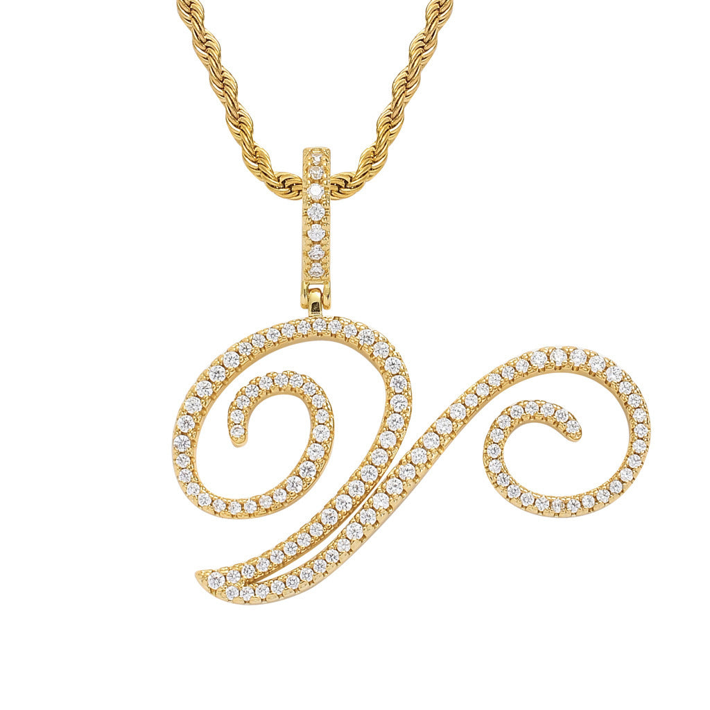 Hip Hop Letter Cubic Zirconia Pendant Necklace for Men and Women