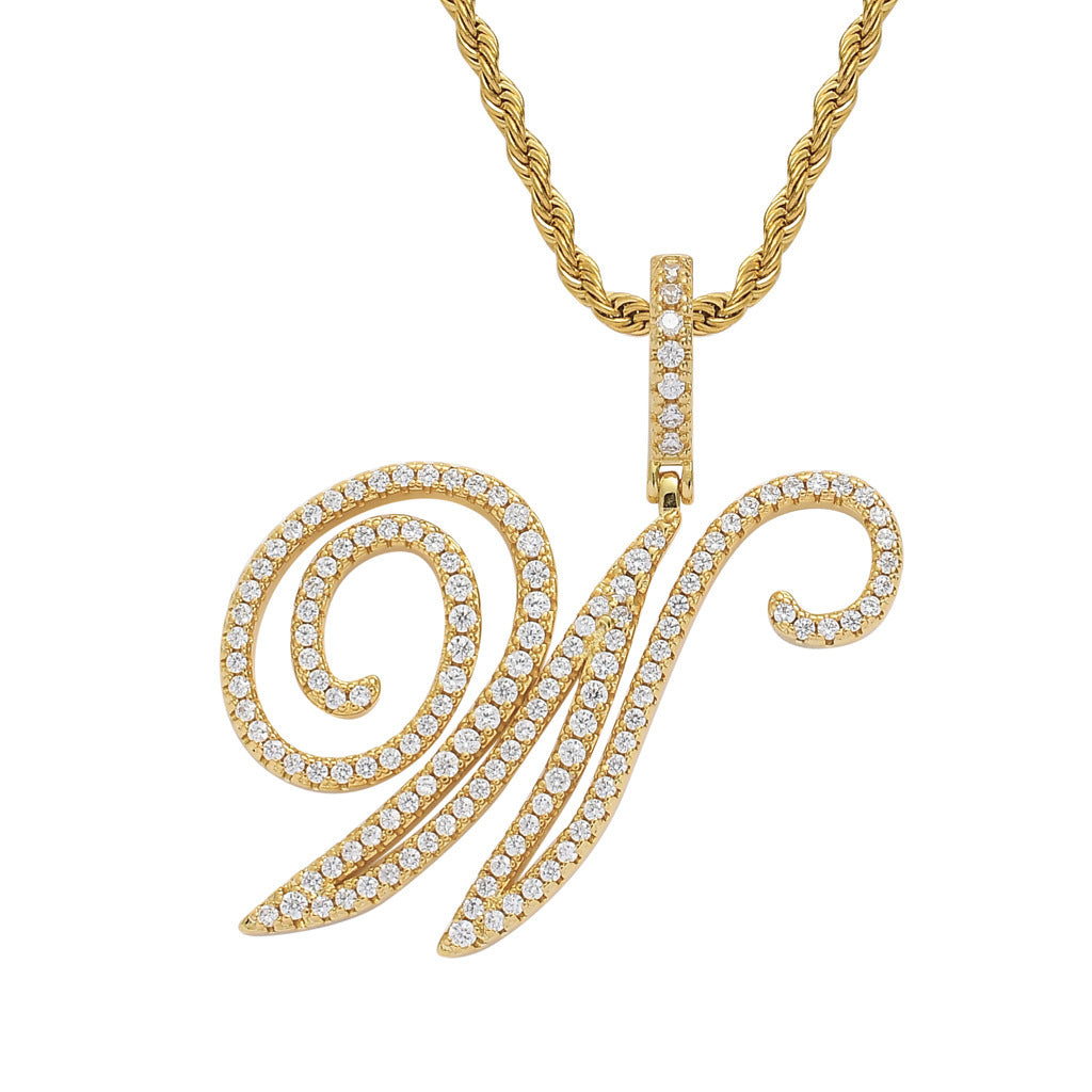 Hip Hop Letter Cubic Zirconia Pendant Necklace for Men and Women