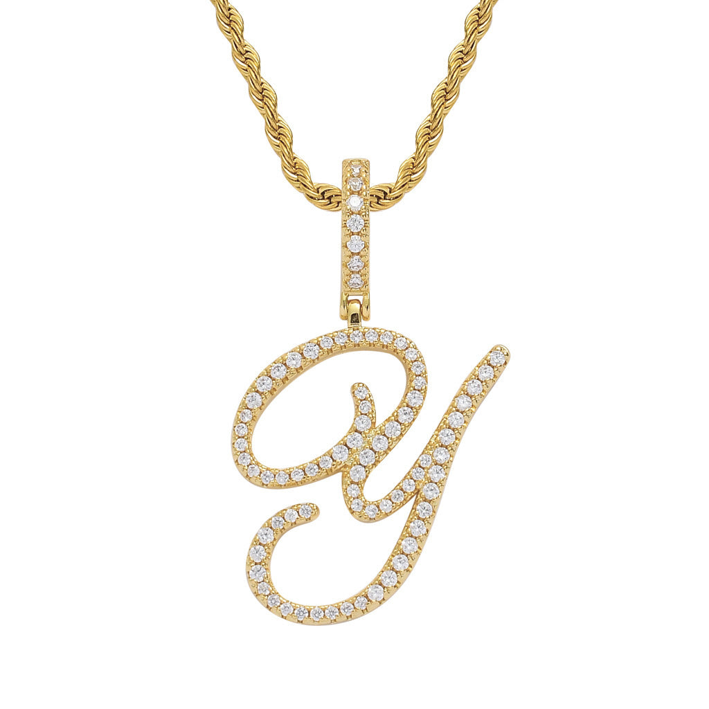 Hip Hop Letter Cubic Zirconia Pendant Necklace for Men and Women