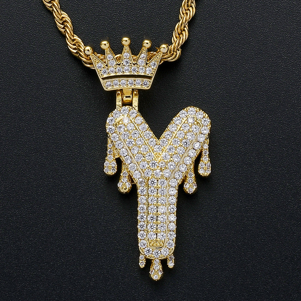 Hip Hop Four Leaf Clover Copper Pendant Necklace for Men and Women