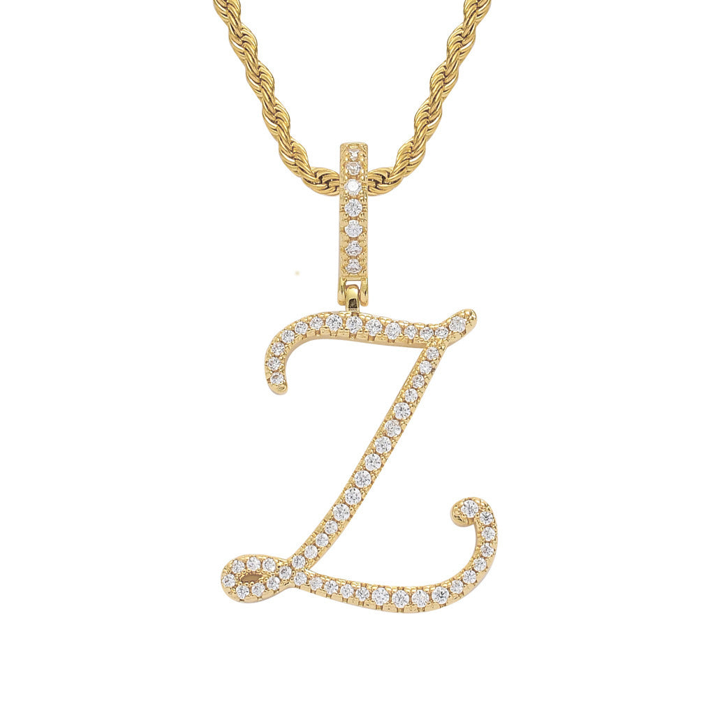 Hip Hop Letter Cubic Zirconia Pendant Necklace for Men and Women
