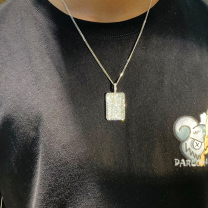 Iced Out Rectangle Pendant Necklace, D Color VVS Moissanite, Micro Pave Hip Hop Jewelry, Streetwear Accessory