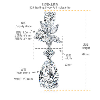 Moissanite Drop Earrings for Women, Pear Leaf Stud Dangle Earrings