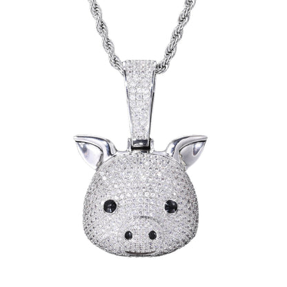 Iced Out Pig Pendant Necklace for Women and Men, Micro Pave Cubic Zirconia Hip Hop Chain