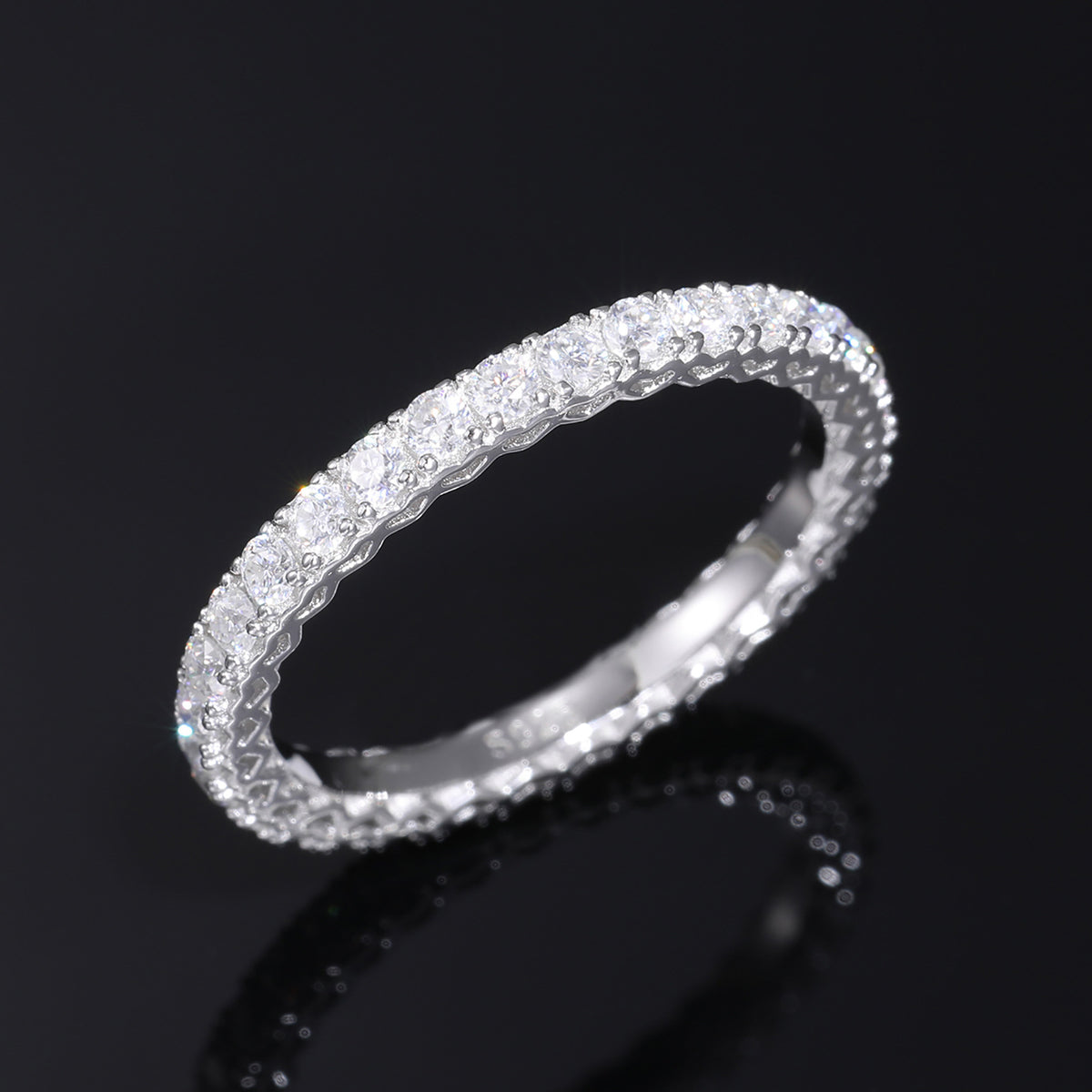 S925 Moissanite Eternity Ring for Women and Men, Round Cut Stackable Band in Yellow Tone product image