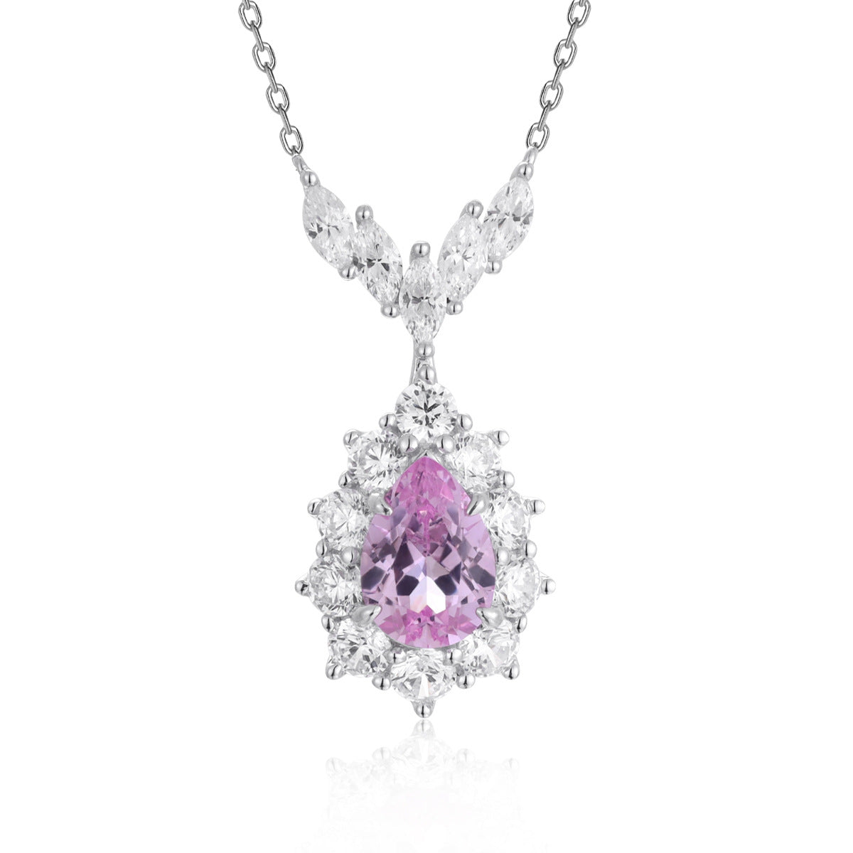 Pink Pear-Cut Pendant Necklace for Women, Leaf-Inspired Collar Chain, Elegant Gift Jewelry product image