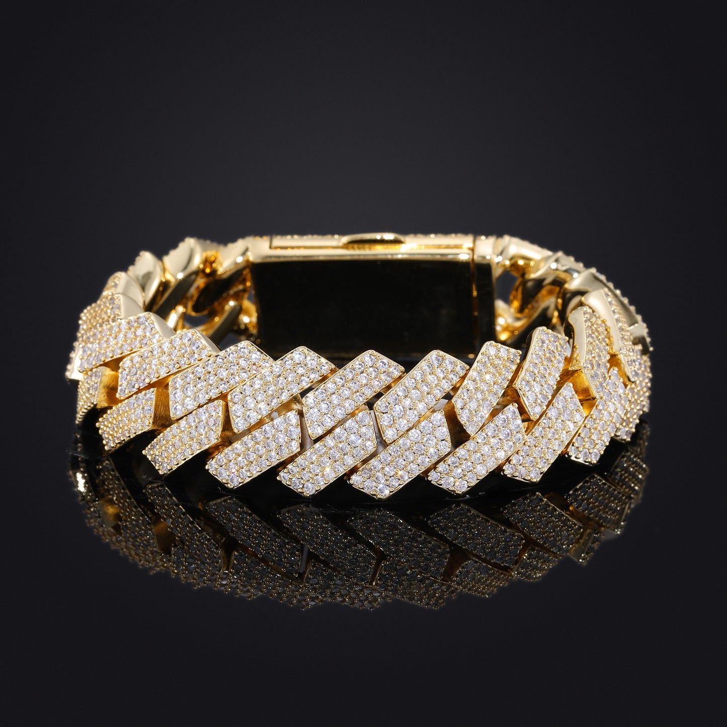 18mm Iced Out Rhombus Cuban Link Bracelet - 3 Row Cubic Zirconia Copper Hip Hop Bracelet for Men and Women product image