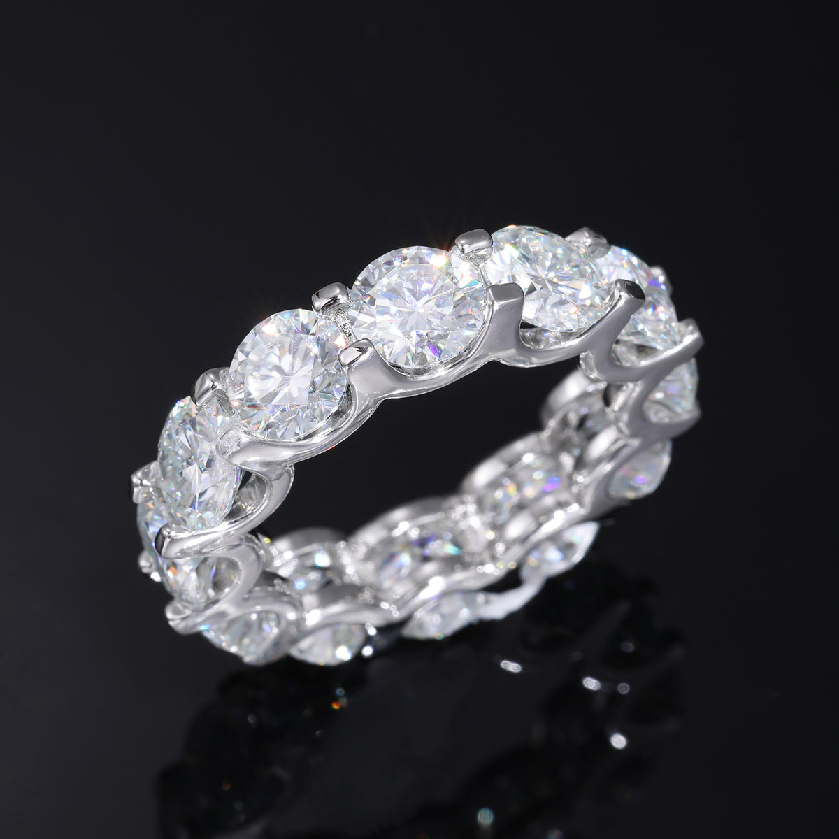 Unisex 925 Silver Moissanite Eternity Ring – Round Geometric Iced Out Statement Band product image