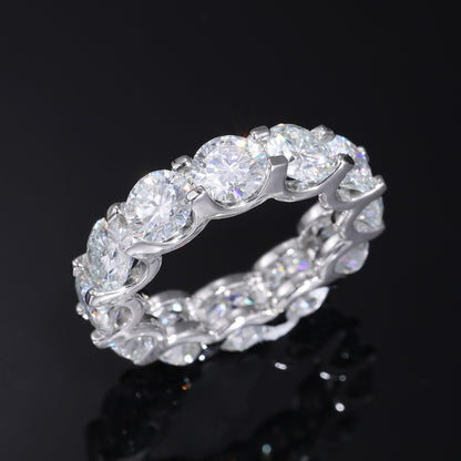 Unisex 925 Silver Moissanite Eternity Ring – Round Geometric Iced Out Statement Band