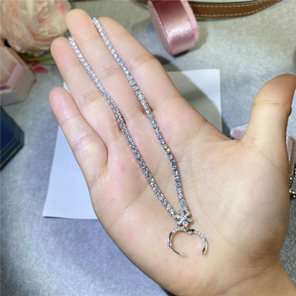 18K Gold Moissanite Pendant Necklace with Tennis Chain, Modern Minimal Drop Necklace