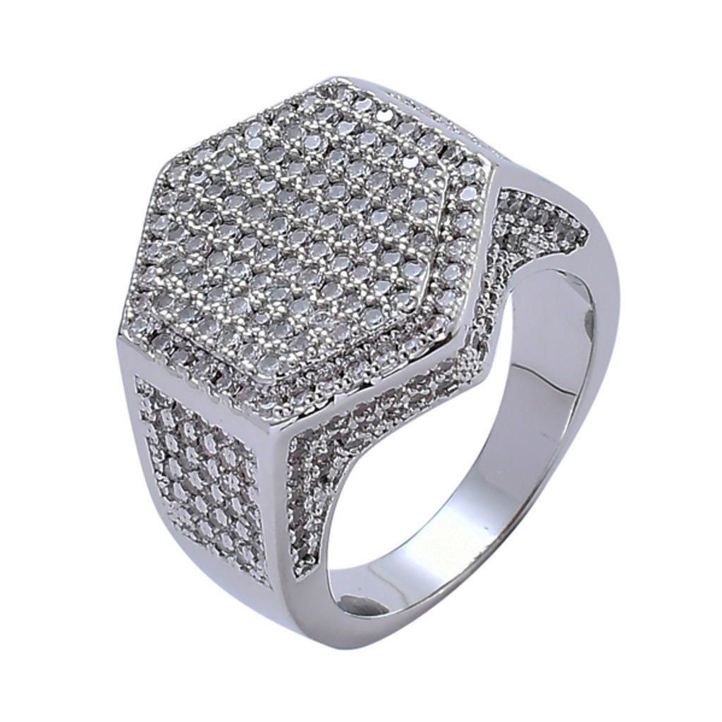 Hip Hop Minimalist Geometric Cubic Zirconia Ring for Men