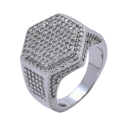 Hip Hop Minimalist Geometric Cubic Zirconia Ring for Men