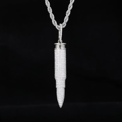 Pavé Bullet Pendant Necklace, Zircon Rope Chain Hip Hop Pendant, White/Yellow Tone