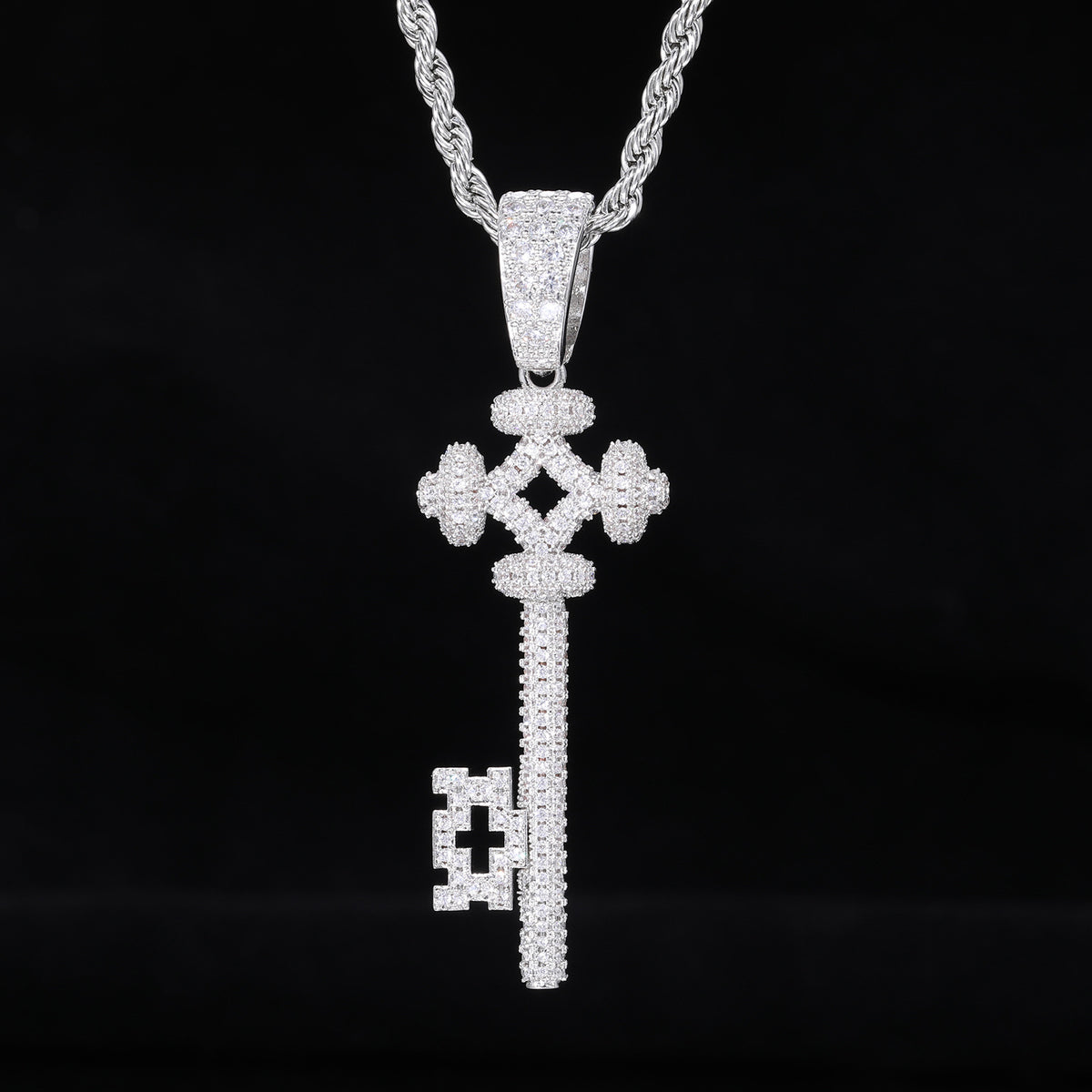 Unisex Hip Hop Key Pendant Necklace, Rope Chain Geometric Zircon Charm product image