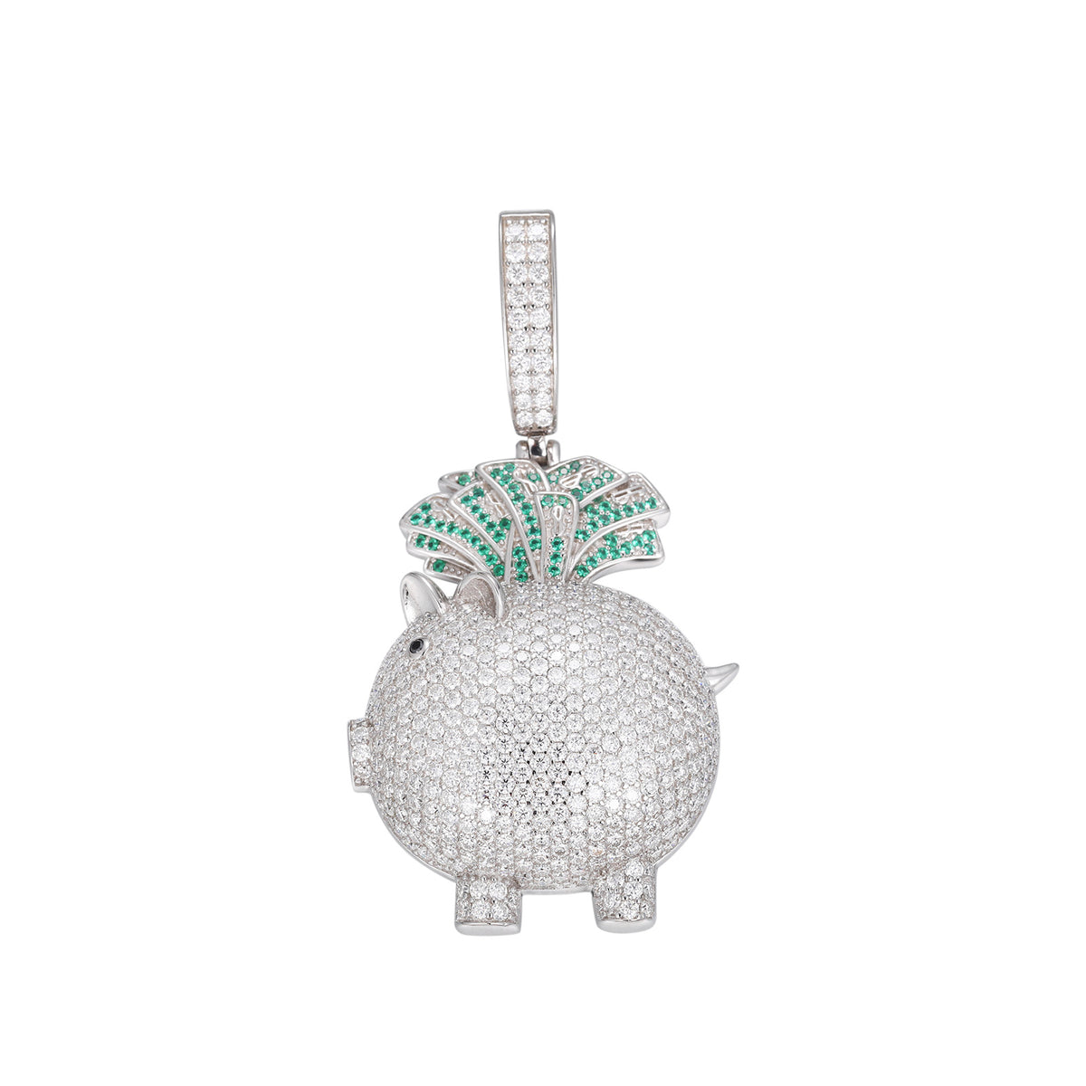 925 Silver Moissanite Iced Out Pig Money Pendant Necklace product image