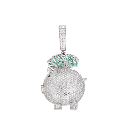 925 Silver Moissanite Iced Out Pig Money Pendant Necklace