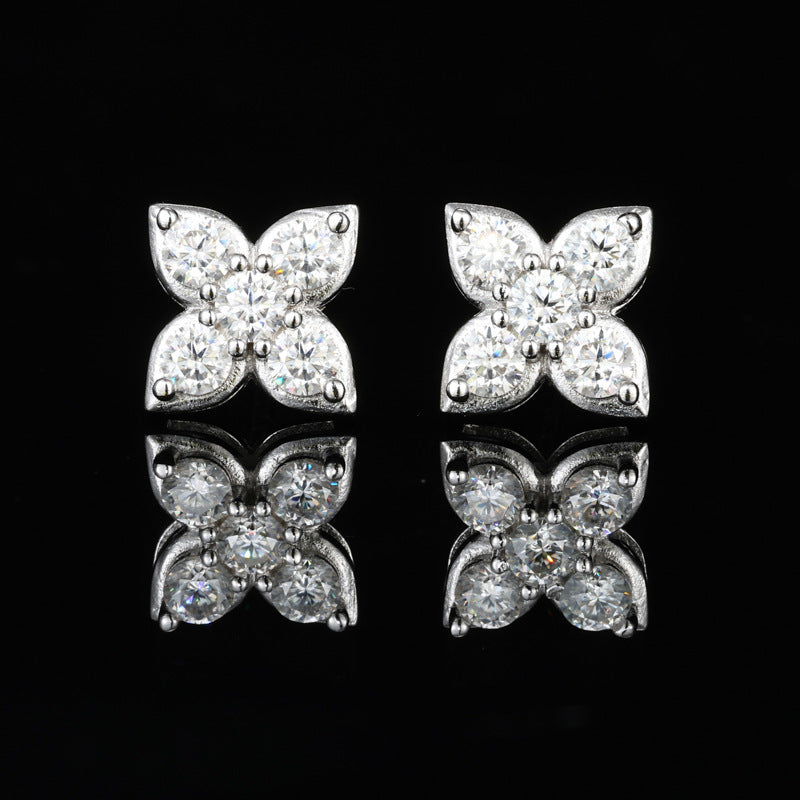 925 Silver Moissanite Flower Stud Earrings for Women and Men, Luxury Sparkly Floral Earrings product image