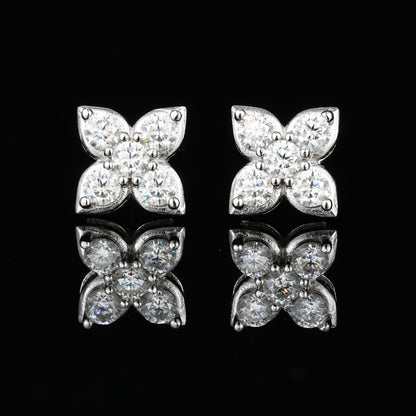 925 Silver Moissanite Flower Stud Earrings for Women and Men, Luxury Sparkly Floral Earrings