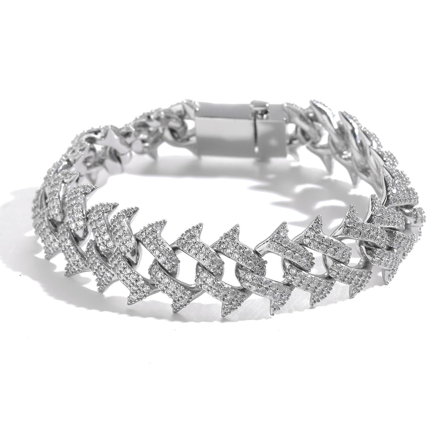 Hip Hop Cuban Link Thorn Spike Cubic Zirconia Bracelet for Men