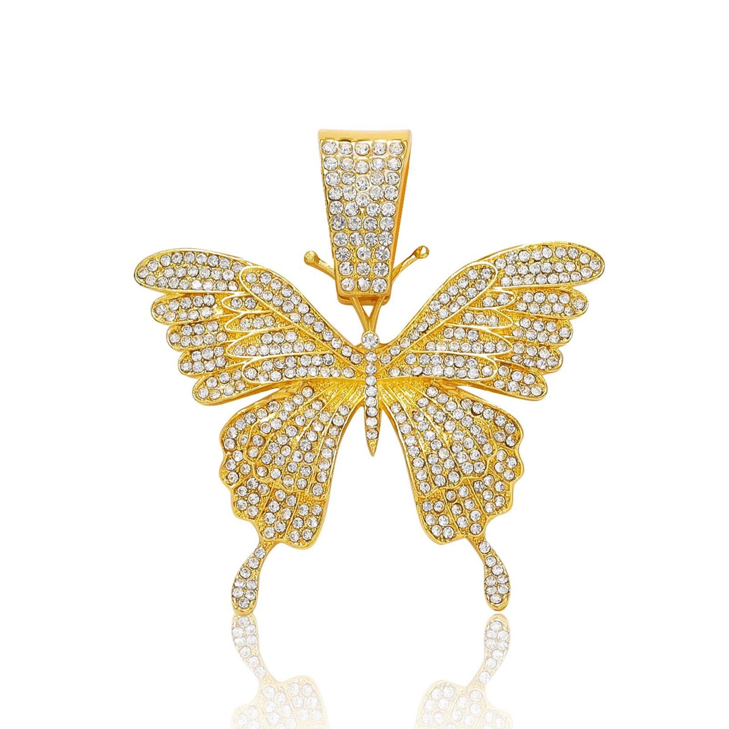 Hip Hop Punk Butterfly Cuban Link Alloy Pendant Necklace for Men and Women