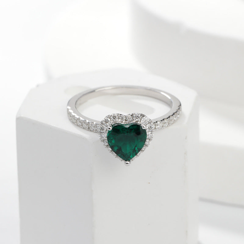 Heart Halo Moissanite Ring, Green Heart Stone S925 Sterling Silver product image
