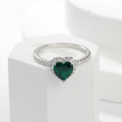 Heart Halo Moissanite Ring, Green Heart Stone S925 Sterling Silver