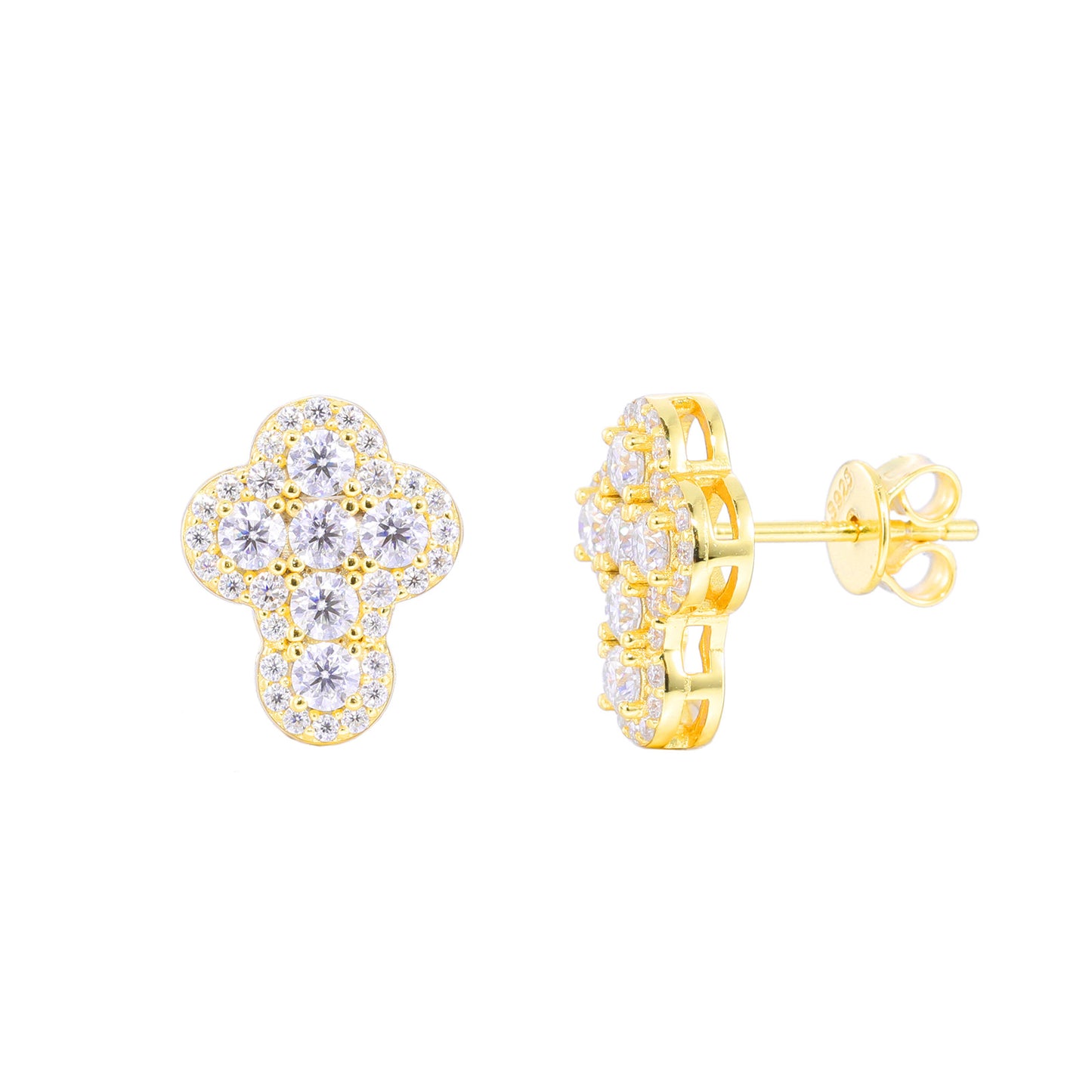 White-Tone Moissanite Clover Stud Earrings, Geometric Unisex Ear Studs product image