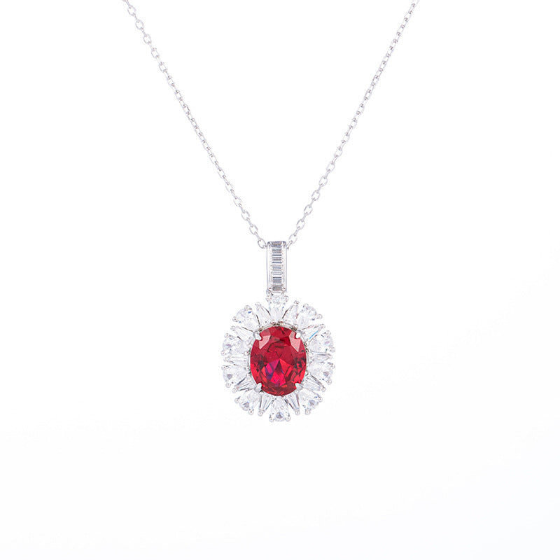 Ruby Red Oval Halo Matching Jewelry Set, Ring, Earrings & Pendant product image