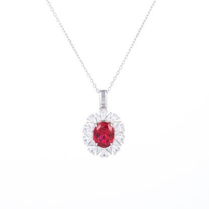 Ruby Red Oval Halo Matching Jewelry Set, Ring, Earrings & Pendant