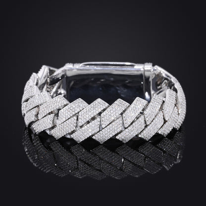 20mm Pavé Geometric Cuban Link Bracelet, Four-Row Zircon Bangle for Men and Women