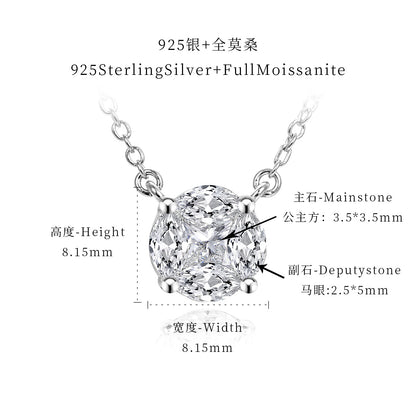 S925 Sterling Silver Moissanite Cluster Pendant Necklace, Round Pavé Collarbone Chain