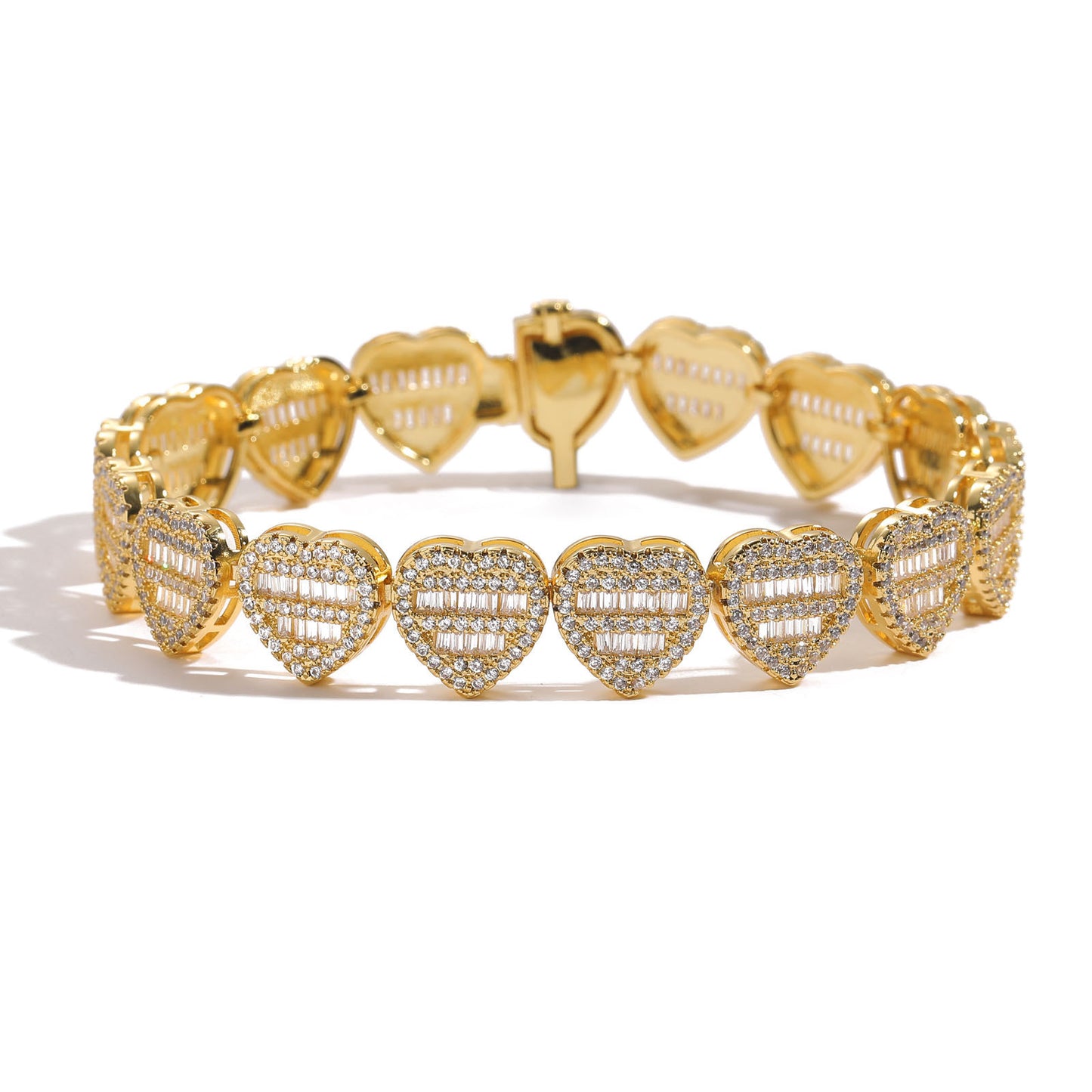 Hip Hop Heart Cubic Zirconia Bracelet for Men and Women