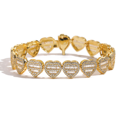 Hip Hop Heart Cubic Zirconia Bracelet for Men and Women