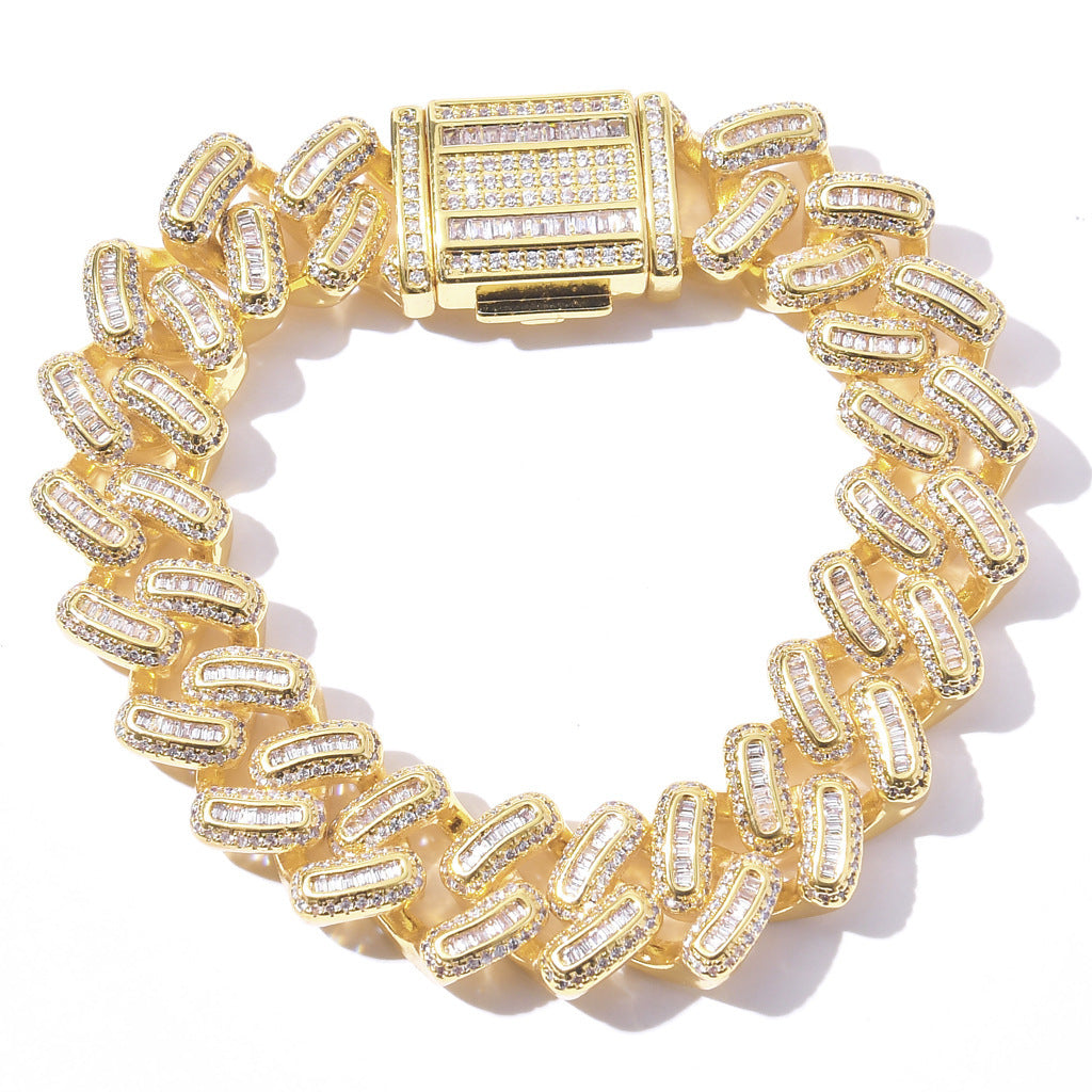 Hip Hop Diamond Shape Cuban Link Cubic Zirconia Bracelet for Men