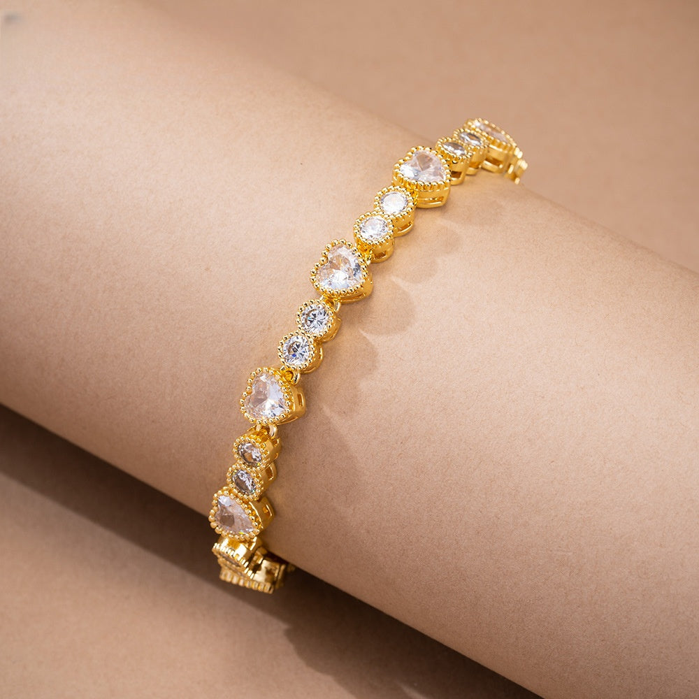 Romantic Heart Tennis Bracelet for Women, Dainty Trendy Everyday Jewelry