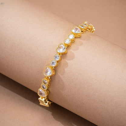 Romantic Heart Tennis Bracelet for Women, Dainty Trendy Everyday Jewelry