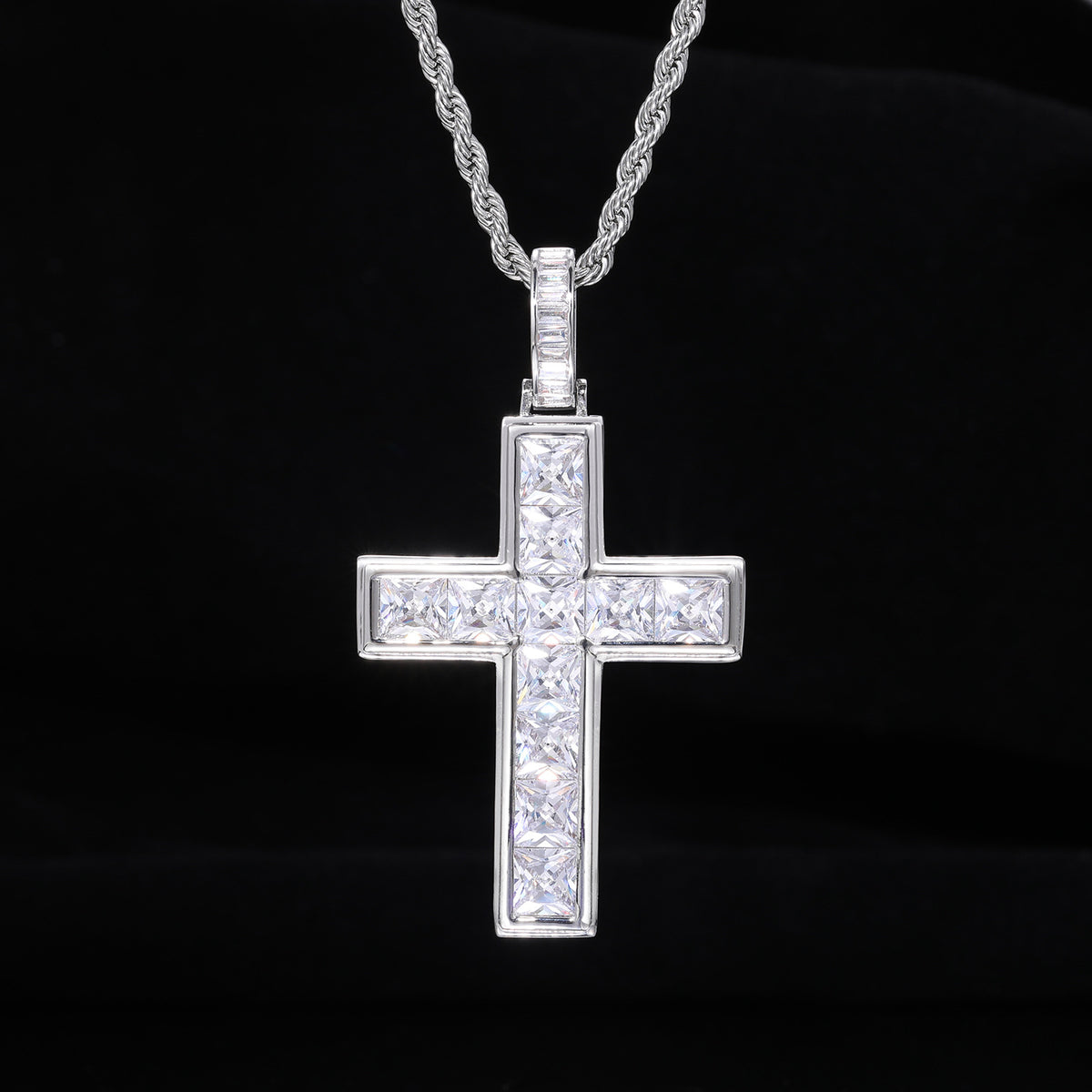 Men's Copper Cross Pendant Necklace, Zirconia Rope Chain, Hip Hop Style product image