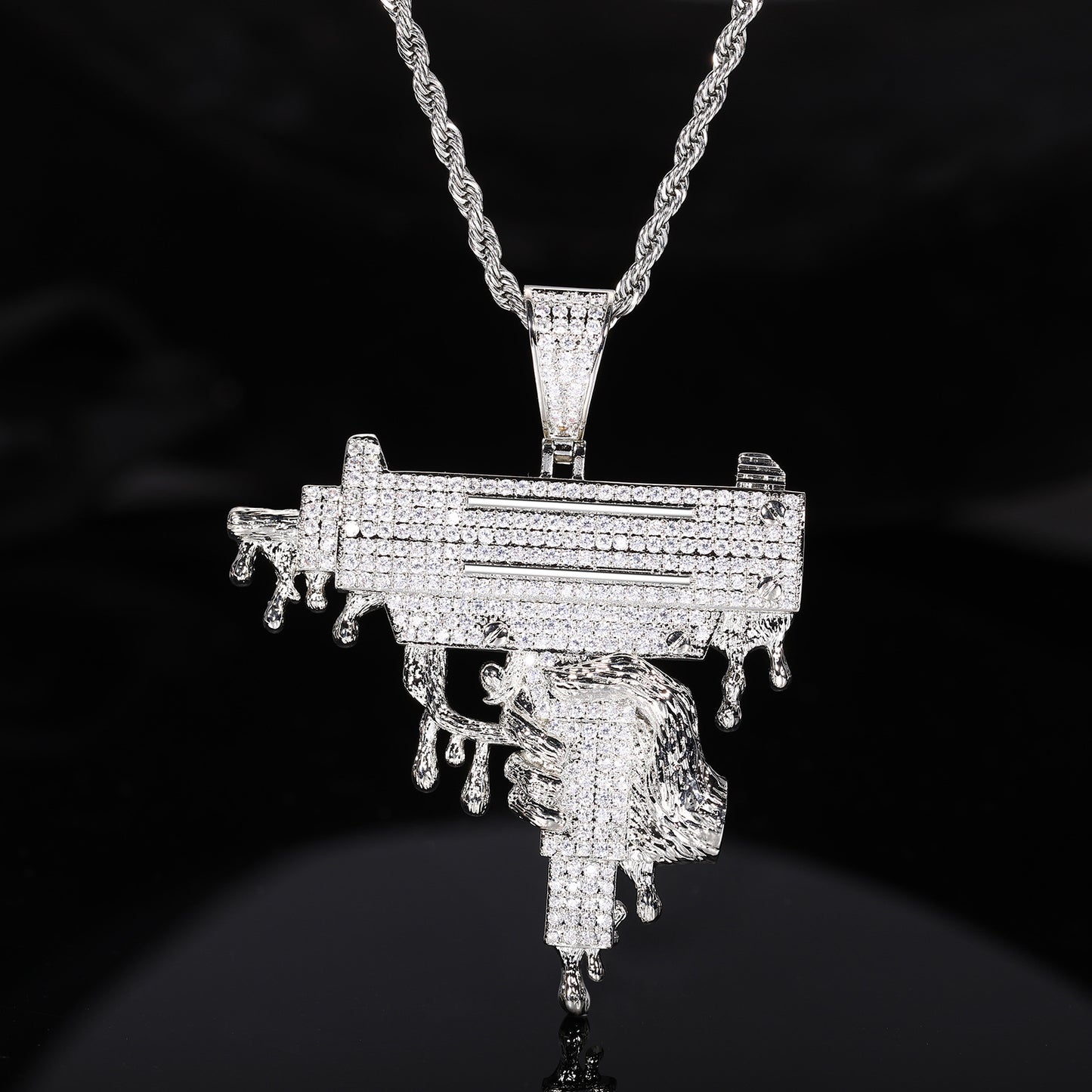 Iced Out UZI Pendant Necklace for Men and Women - Hip Hop Cubic Zirconia Rope Chain Statement Jewelry product image
