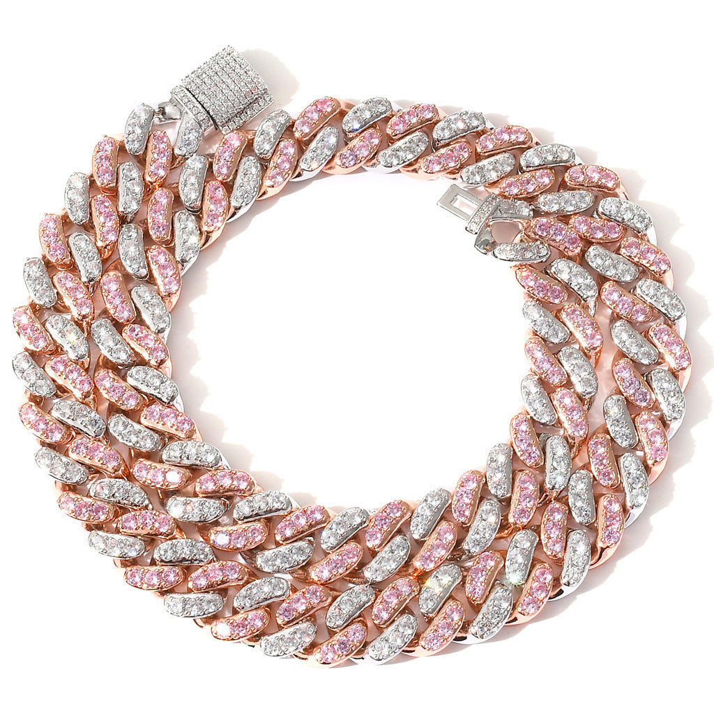 Diamond Shape Cuban Link Cubic Zirconia Necklace for Men