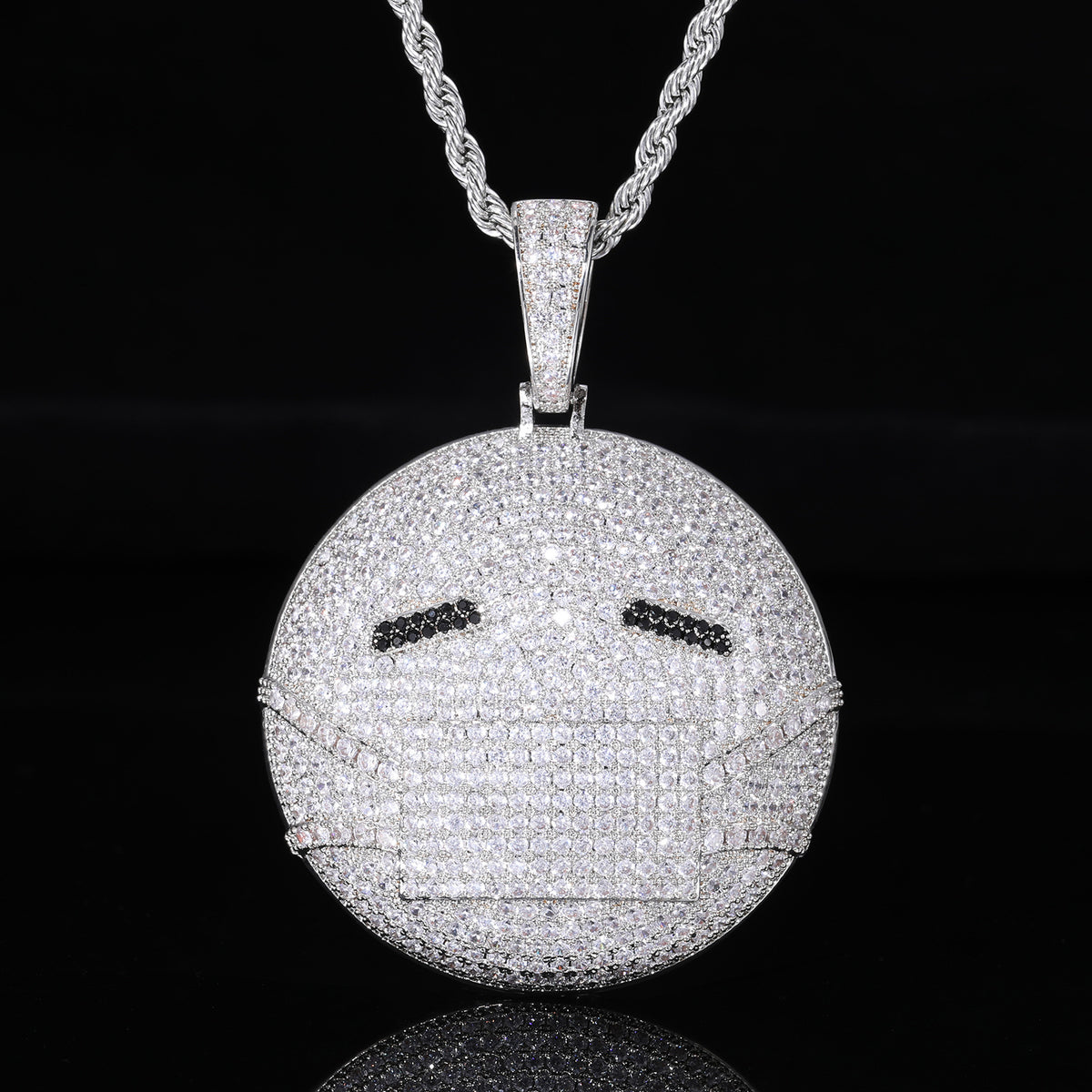 Emoji Face Hip Hop Pendant Necklace, Iced Out Zircon Charm, Rope Chain Style product image