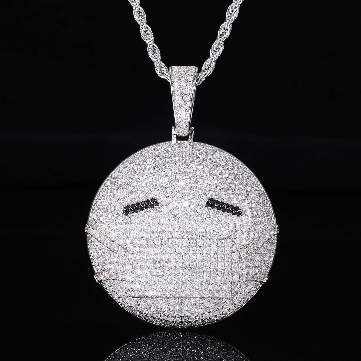 Emoji Face Hip Hop Pendant Necklace, Iced Out Zircon Charm, Rope Chain Style product image