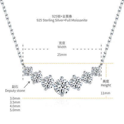 V-Shape Moissanite Pendant Necklace, Graduated Round Stone Cluster
