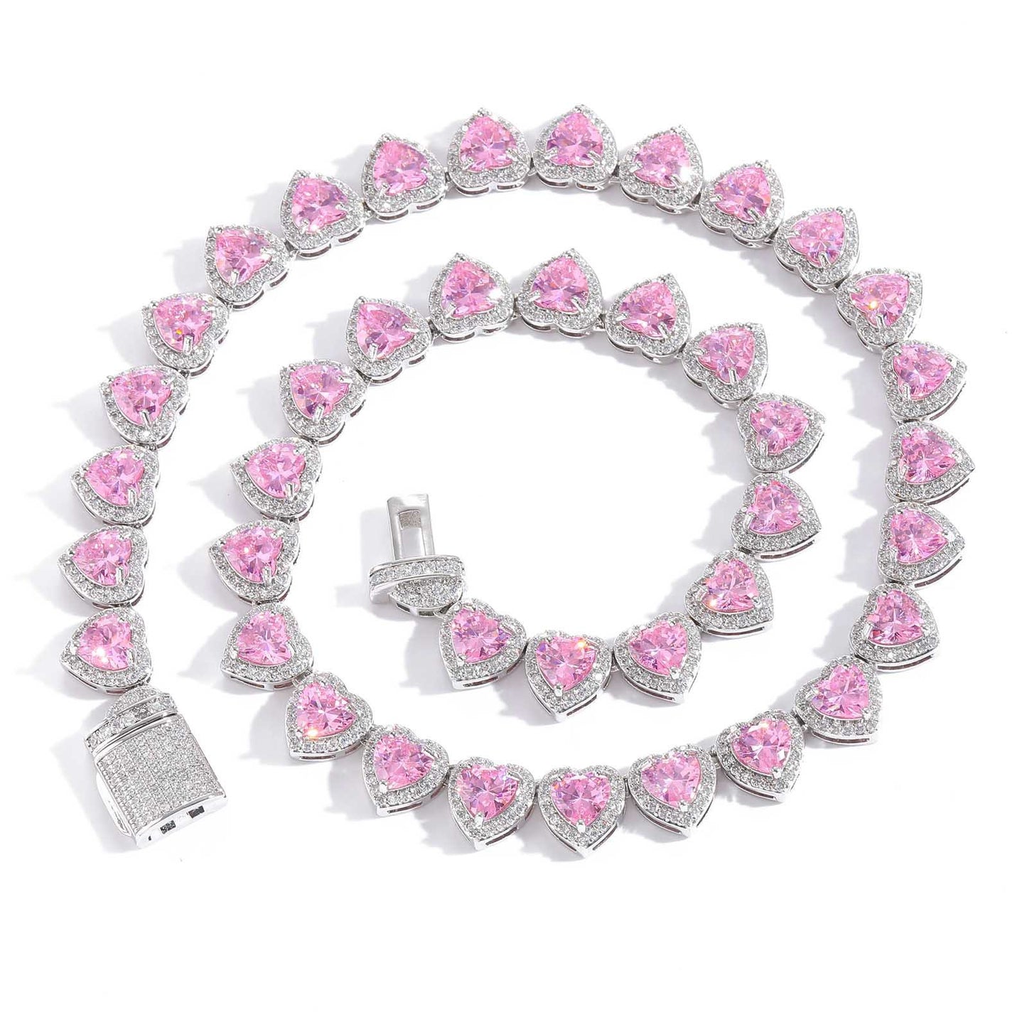 Hip Hop Heart Cubic Zirconia Necklace for Men and Women