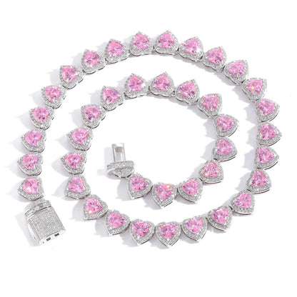 Hip Hop Heart Cubic Zirconia Necklace for Men and Women