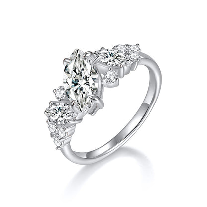 Moissanite Ring for Women, Marquise Asymmetrical Rose Gold Tone Engagement Ring, Elegant Promise Ring, 2026 Trend Jewelry